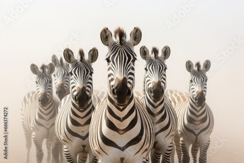 Zebras in african savannah. Created with Generative AI