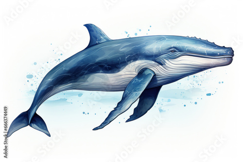 Watercolor blue whale isolated on white ba  kground. AI Generative