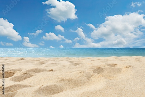 Beach Scenes  Closeup of Sand on Beach with Blue Summer Sky - Captivating Visuals for Summer Vibes