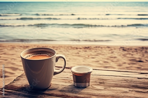 Vintage Tone Filter Coffee at the Beach: Stunning Beachscape with Colorful Style