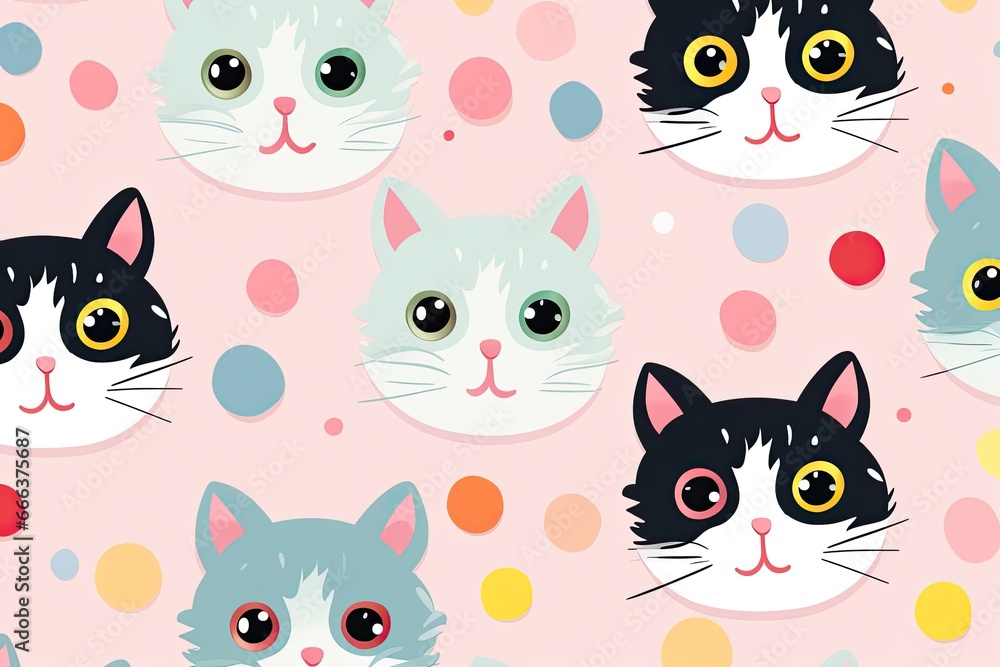 Obraz premium Cute Cat Wallpapers: Modern Dotted Seamless Background for a Purrr-fectly Adorable Display