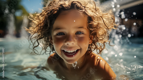 Happy kid have fun in swimming pool. swimming under water, Funny child swim, dive in pool jump deep down underwater from poolside. Healthy lifestyle, people water sport activity, swimming © Shubby Studio