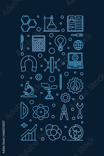 Science, Technology, Engineering and Math colored illustration. STEM vector outline vertical concept banner