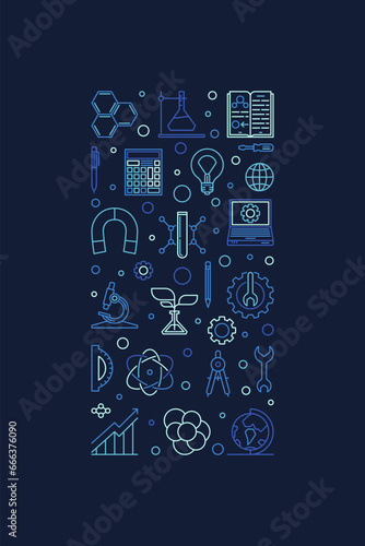 Science, Technology, Engineering and Math - STEM vector line vertical concept blue banner