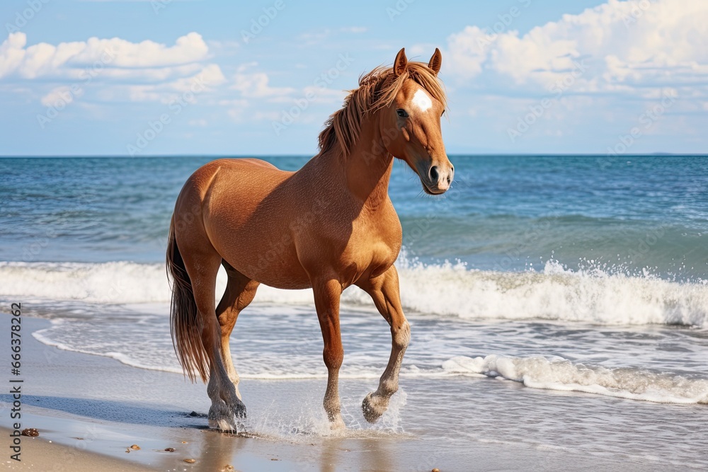 Horse on Beach: Captivating Summer Vacation Scene by the Seaside Horse on Beach: Captivating Summer Vacation Scene by the Seaside