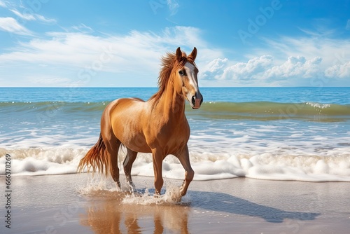 Horse on Beach: Beach Summer Vacation - Majestic Equine Enjoying the Coastal Bliss
