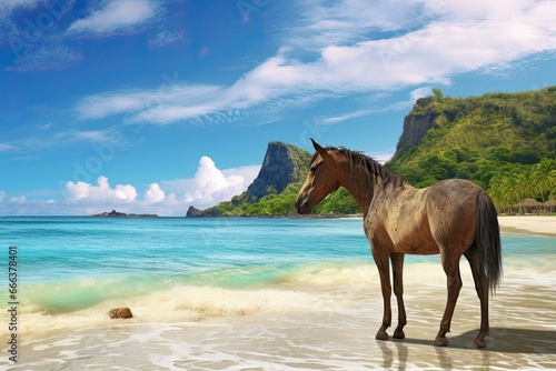 Horse on Beach: Captivating Seascape on Empty Tropical Beach © Michael