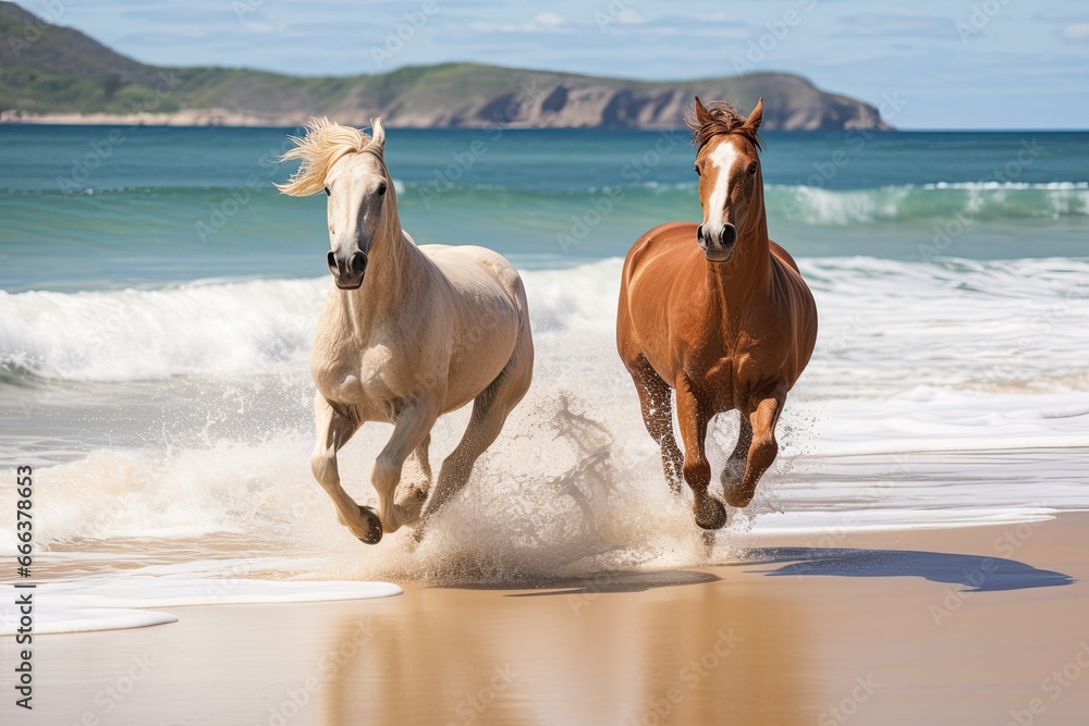 Horses Running on Beach: Captivating Closeup of Sea Sand Beach