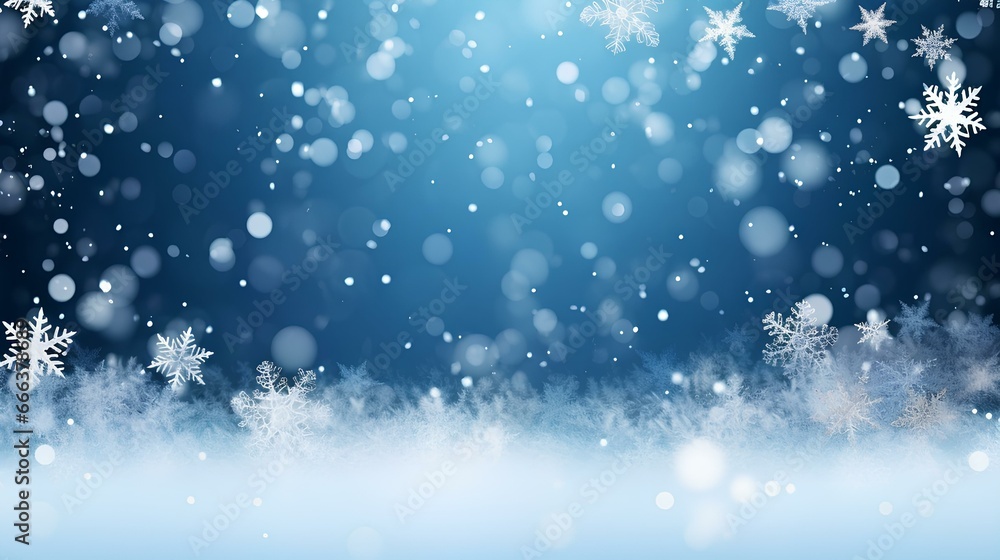 falling snowflakes banner background on blue background