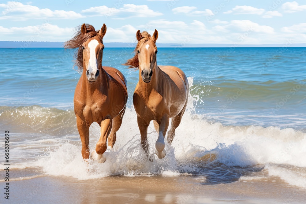 Horses Running on Beach - Holiday Summer Beach Background: A Stunning Image Capturing the Majestic Beauty of Galloping Equines Horses Running on Beach - Holiday Summer Beach Background: A Stunning Image Capturing the Majestic Beauty of Galloping Equines