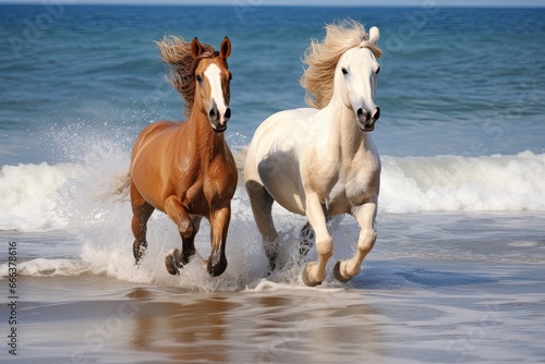 Horses Running on Beach: Majestic Equines Galloping Along the Serene Beach Sea