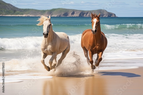 Horses Running on Beach: Captivating Closeup of Sea Sand Beach
