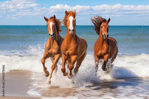 Horses Running on Beach  Captivating Summer Holiday Background