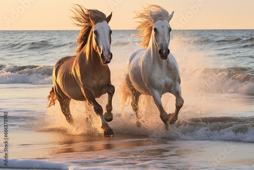 Horses Running on Beach:Captivating Summer Beach Scene