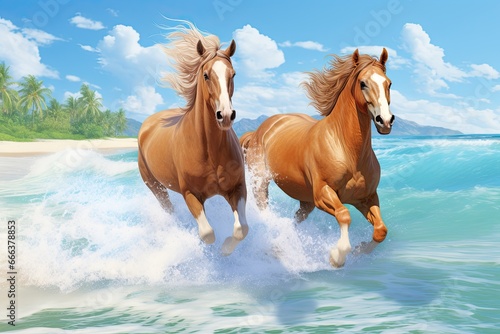 Horses Running on Beach  Tropical Holiday Beach Banner - Stunning Image for Horse Lovers and Beach Enthusiasts