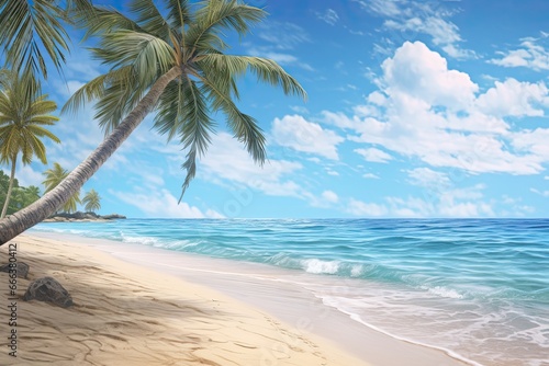 Palm Tree Beach and Soft Sand Beach  Tropical Paradise Encased in Serenity