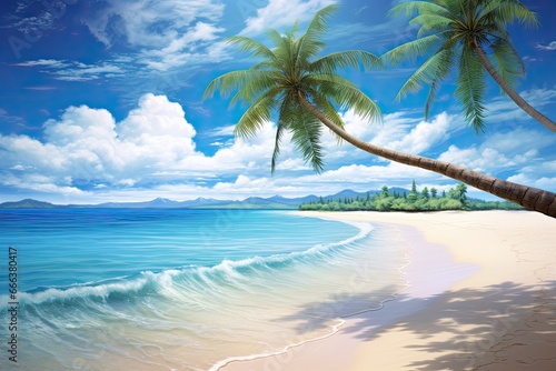 Soft Sand Beach with Palm Trees: A Tropical Paradise for Relaxation © Michael