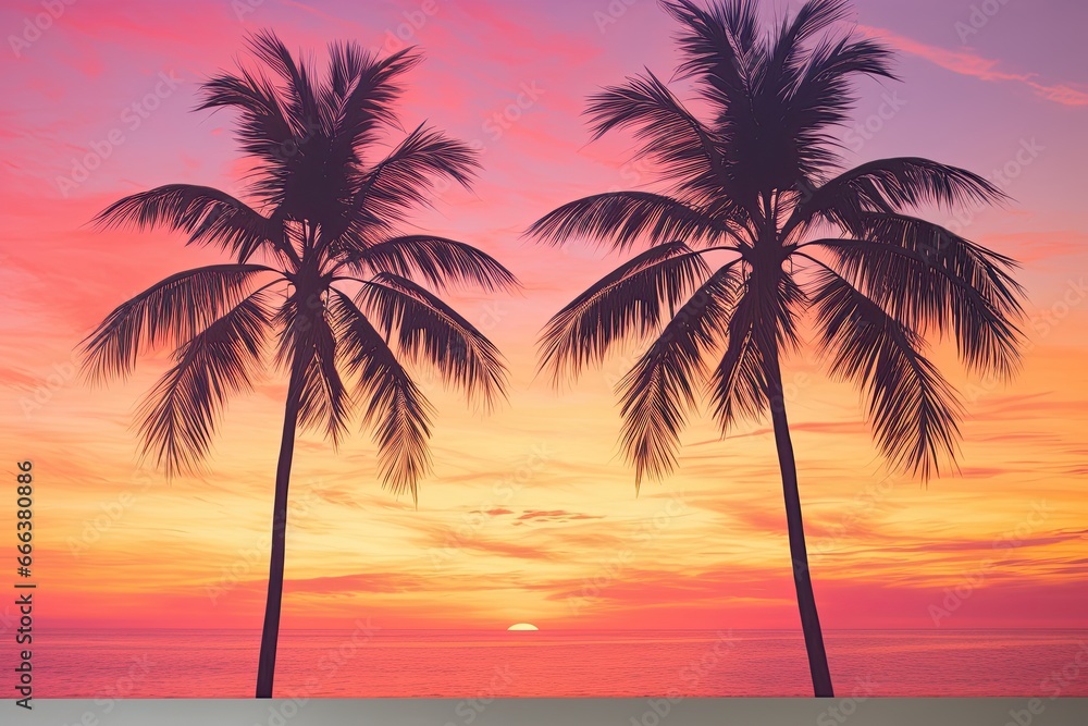 Palm Tree Sunset Close Up: Vibrant Wallpaper Capturing the Serene Beauty of Palm Trees at Dusk
