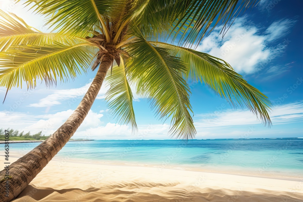 Fototapeta premium Palm Trees on Beach: Stunning Summer Holiday Beach Background