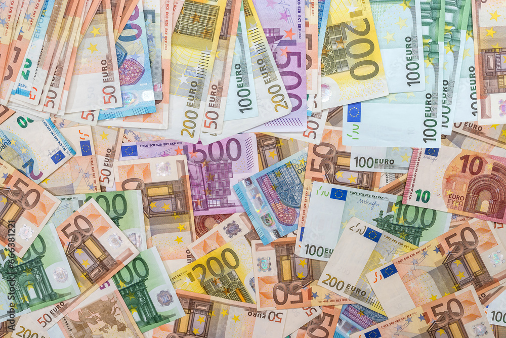pile of different paper euro banknotes and coins cent pile of different paper euro banknotes and coins cent