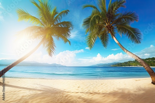 Palm Trees on Beach: Tropical Holiday Beach Banner for a Picture-Perfect Getaway