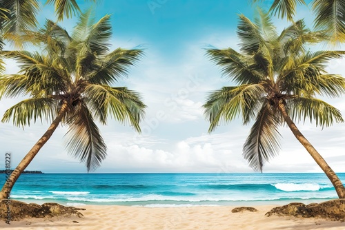 Palm Trees on Beach: Tropical Holiday Beach Banner - Stunning Visual of Exotic Scenery