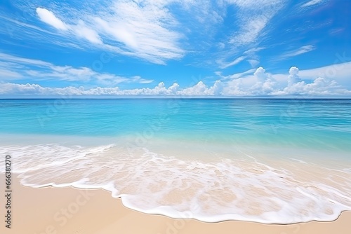 Panorama of Beautiful White Sand Beach and Turquoise Water: Empty Tropical Beach and Seascape Image