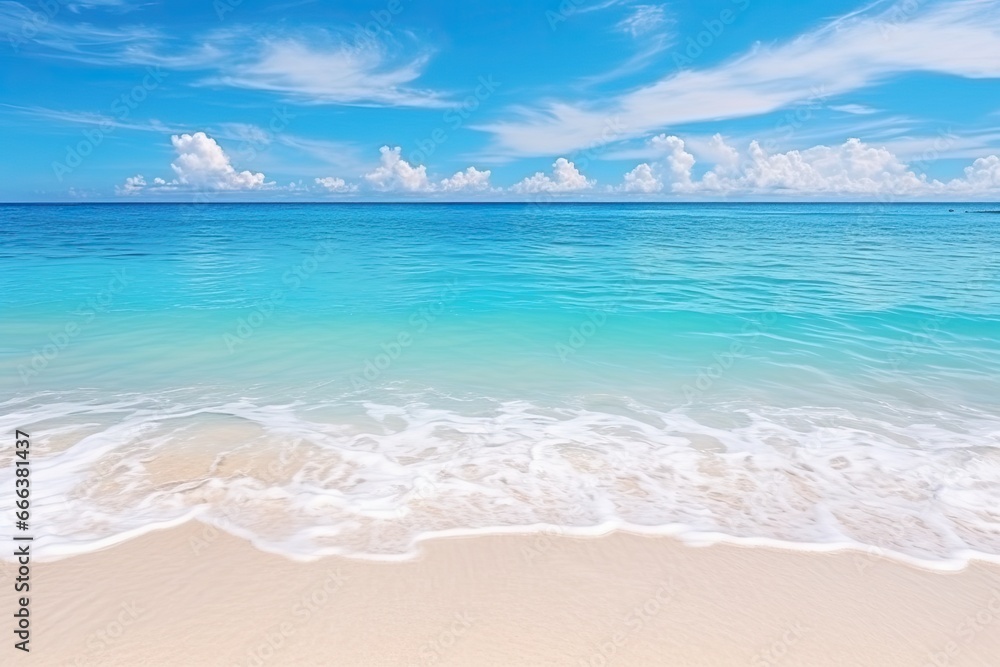 Panorama of a Beautiful White Sand Beach and Turquoise Water: Inspire Tropical Beach Seascape Horizon Panorama of a Beautiful White Sand Beach and Turquoise Water: Inspire Tropical Beach Seascape Horizon