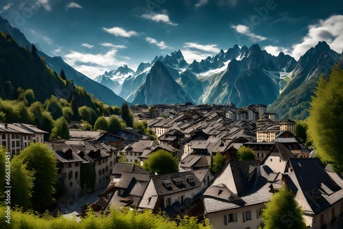 City of Chamonix during summer with moutains in the background © usman