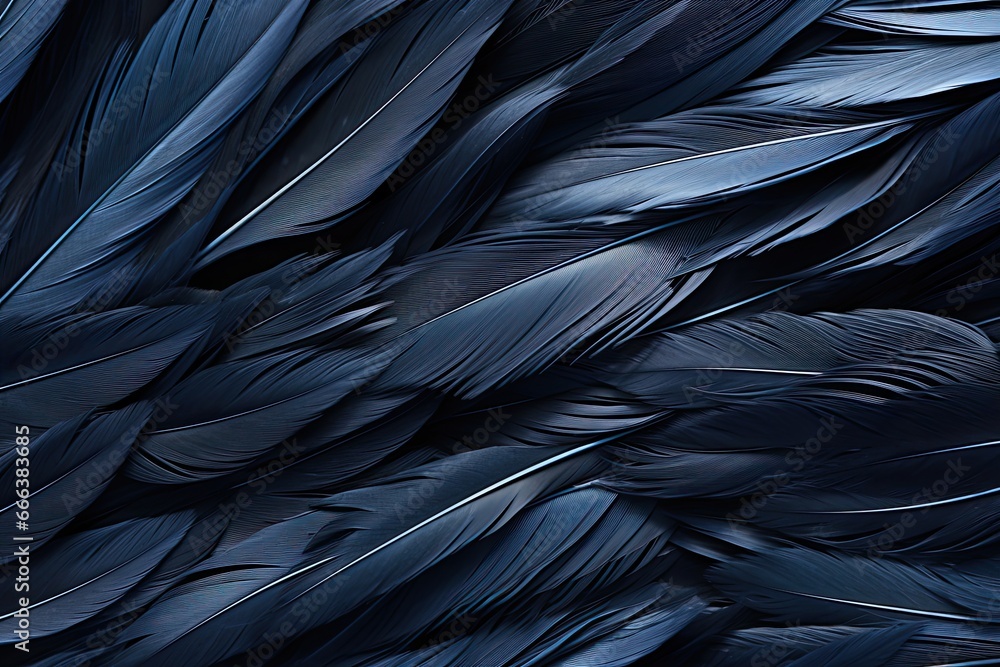 Obraz premium Raven Black Glossy Bird Feather Texture: Captivating Dark Color and Sheen