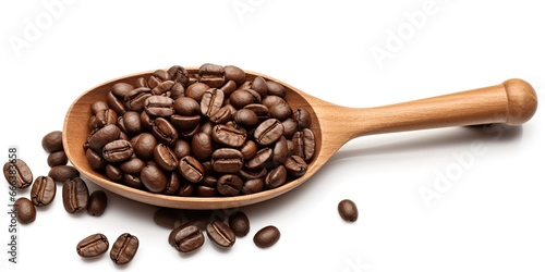 Wooden coffee bean spoon with coffee beans stock photo