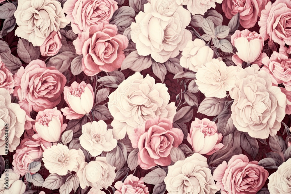 Fototapeta premium Roses Wallpaper: High-Quality Fabric Texture Surface for Stunning Interior Wall Design