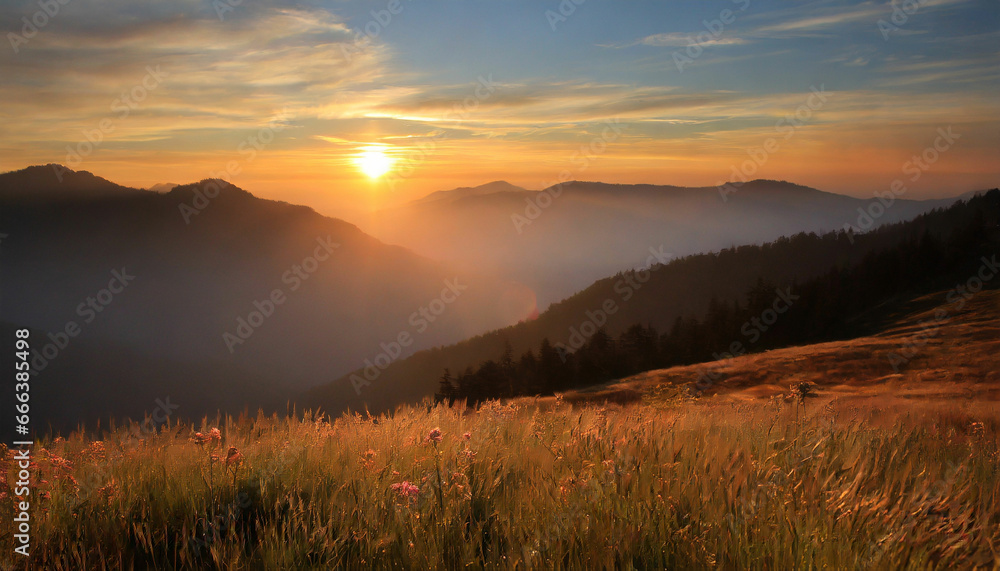 Glorious Sunrise Over Mountain Meadow