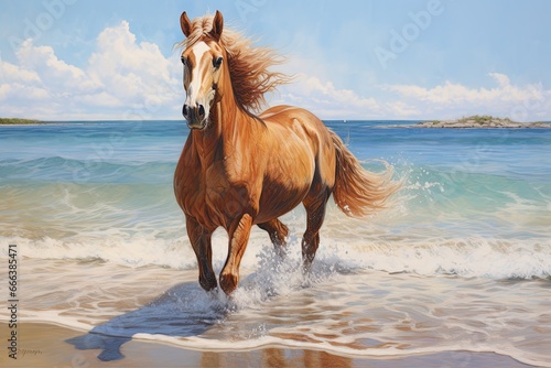 Summer Beach Horse: Majestic Equine Enjoying a Day at the Beach © Michael