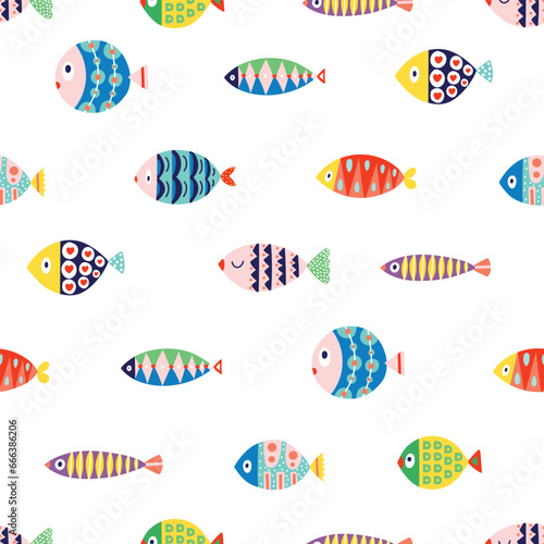 Cute colorful fish.  Kids background. Can be used in textile industry, paper, background, scrapbooking.