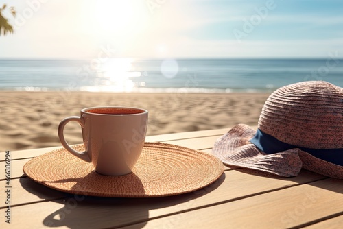 Tranquil Beach  Sunlight  Summer Mood  and Coffee - A Perfect Relaxing Escape