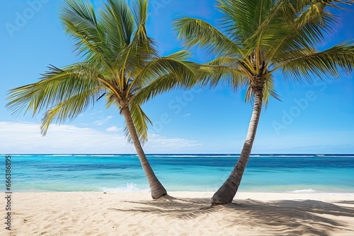 Vacation Travel Holiday Beach Banner Image  Palm Trees on Beach - A Tropical Escape