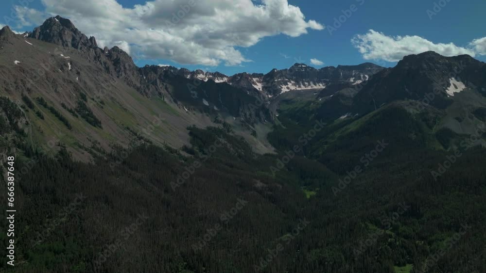 Colorado scenic summer San Juans Rocky Mountains aerial drone cinematic Ridgway Blue Lakes Mount Sniffels Wilderness Dallas Range 14er Million Dollar Highway trailhead blue sky forward reveal movement Colorado scenic summer San Juans Rocky Mountains aerial drone cinematic Ridgway Blue Lakes Mount Sniffels Wilderness Dallas Range 14er Million Dollar Highway trailhead blue sky forward reveal movement