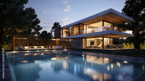 Contemporary luxurious residence featuring a pool © Noman