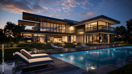 Contemporary luxurious residence featuring a pool © Noman
