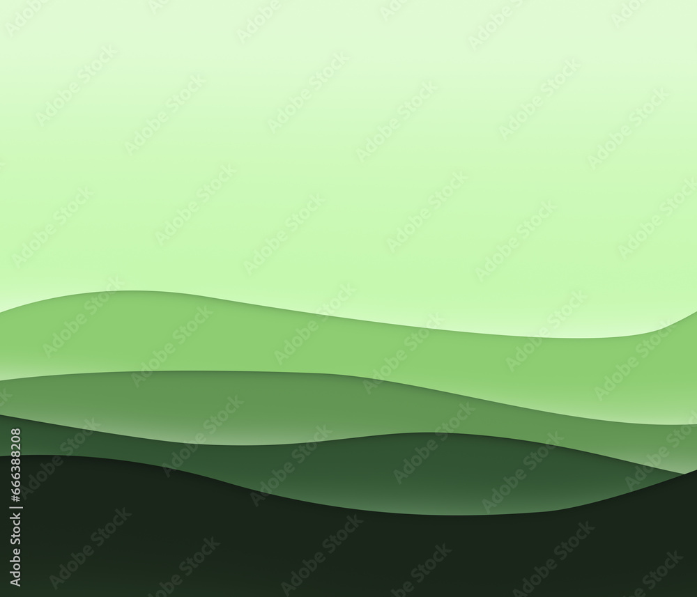 Obraz premium Layered and wavy green lines with shadows. High resolution full frame abstract background with copy space.
