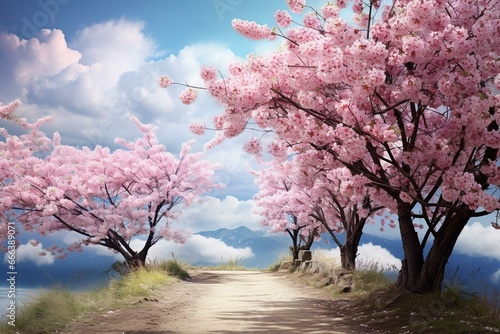 Delightful springtime moment with blooming cherry blossoms. Generative AI