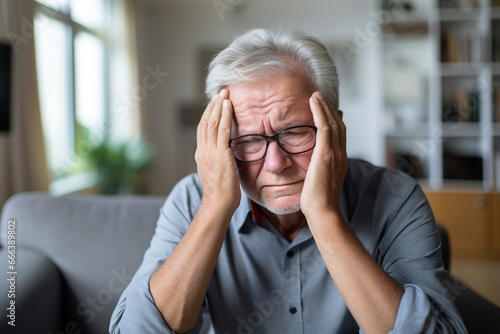 Wallpaper Mural Sick old man having a headache in the living room during the daytime Torontodigital.ca