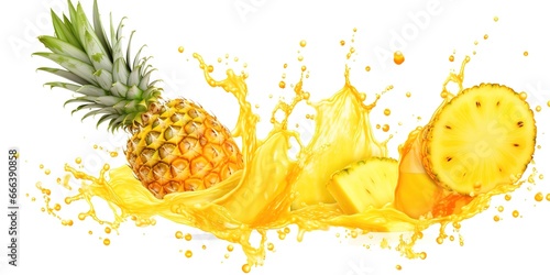 illustration of a pineapple with yellow water splashes on a white background