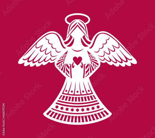 Christmas angel template for laser cutting. Vector illustration. Festive decoration.