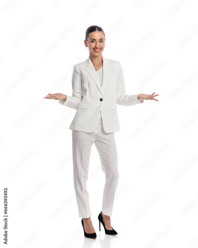 proud elegant businesswoman being happy, smiling and showing proud elegant businesswoman being happy, smiling and showing
