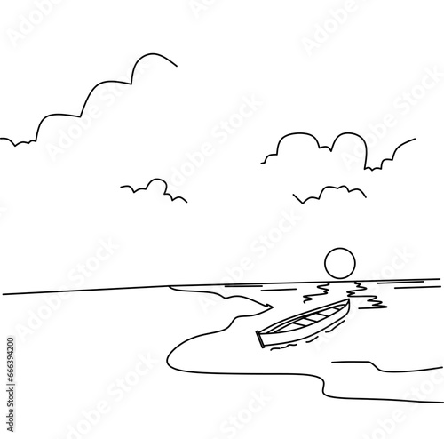 sea ​​fan ship vector illustration, simple coloring picture.