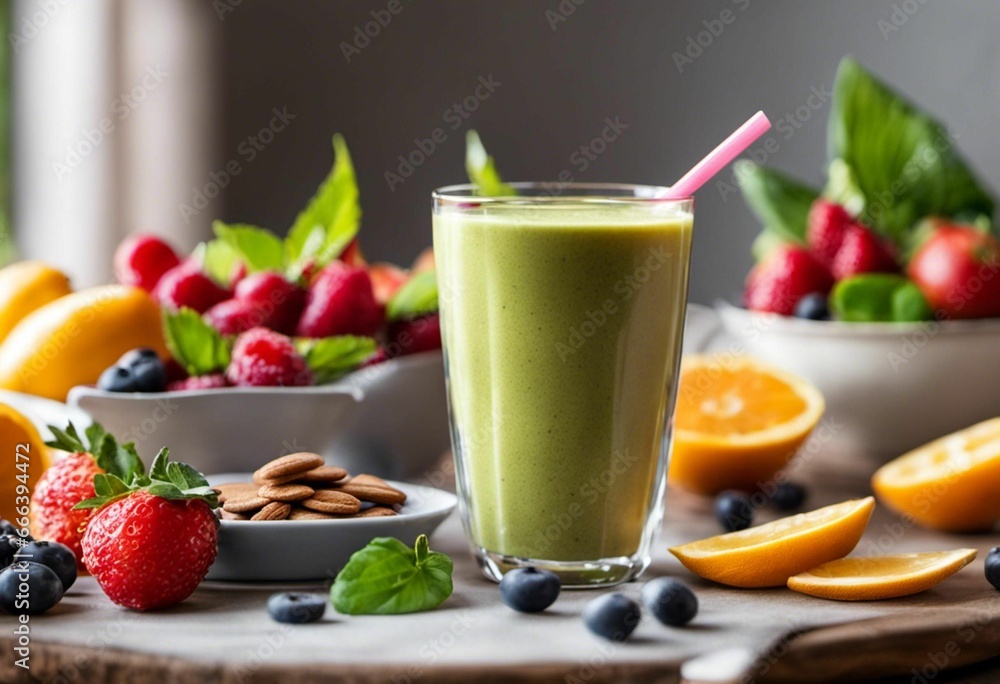 AI generated illustration of a glass of fresh smoothie for breakfast AI generated illustration of a glass of fresh smoothie for breakfast