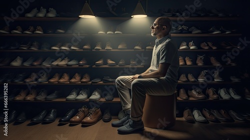 Businessman in shoe collection room photo