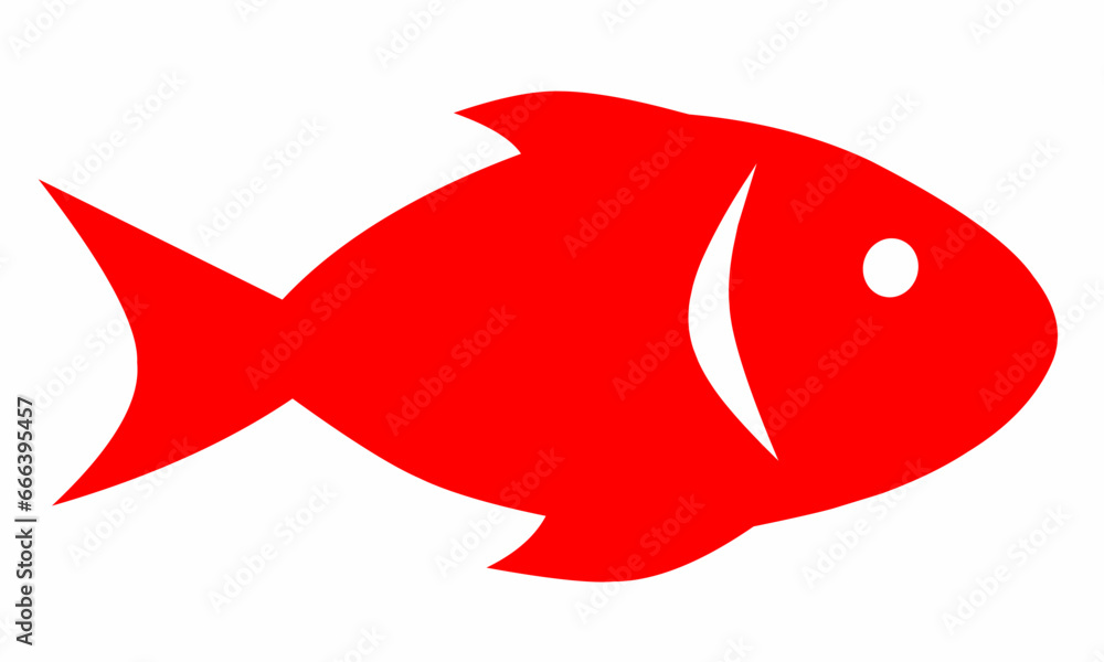Red Flat fish Icon, on White Background Red Flat fish Icon, on White Background